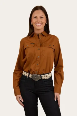 Outlet Ringers Western Pentecost River Womens Full Button Work Shirt - Tobacco