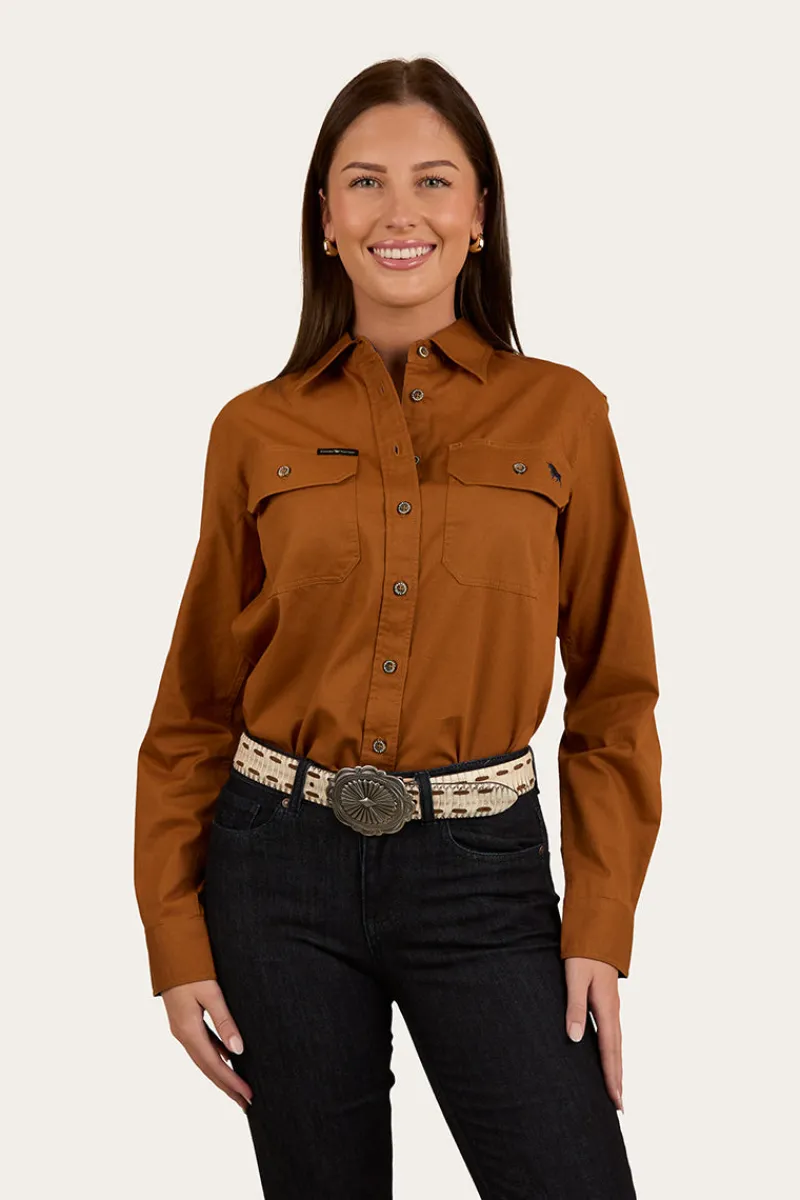 Outlet Ringers Western Pentecost River Womens Full Button Work Shirt - Tobacco