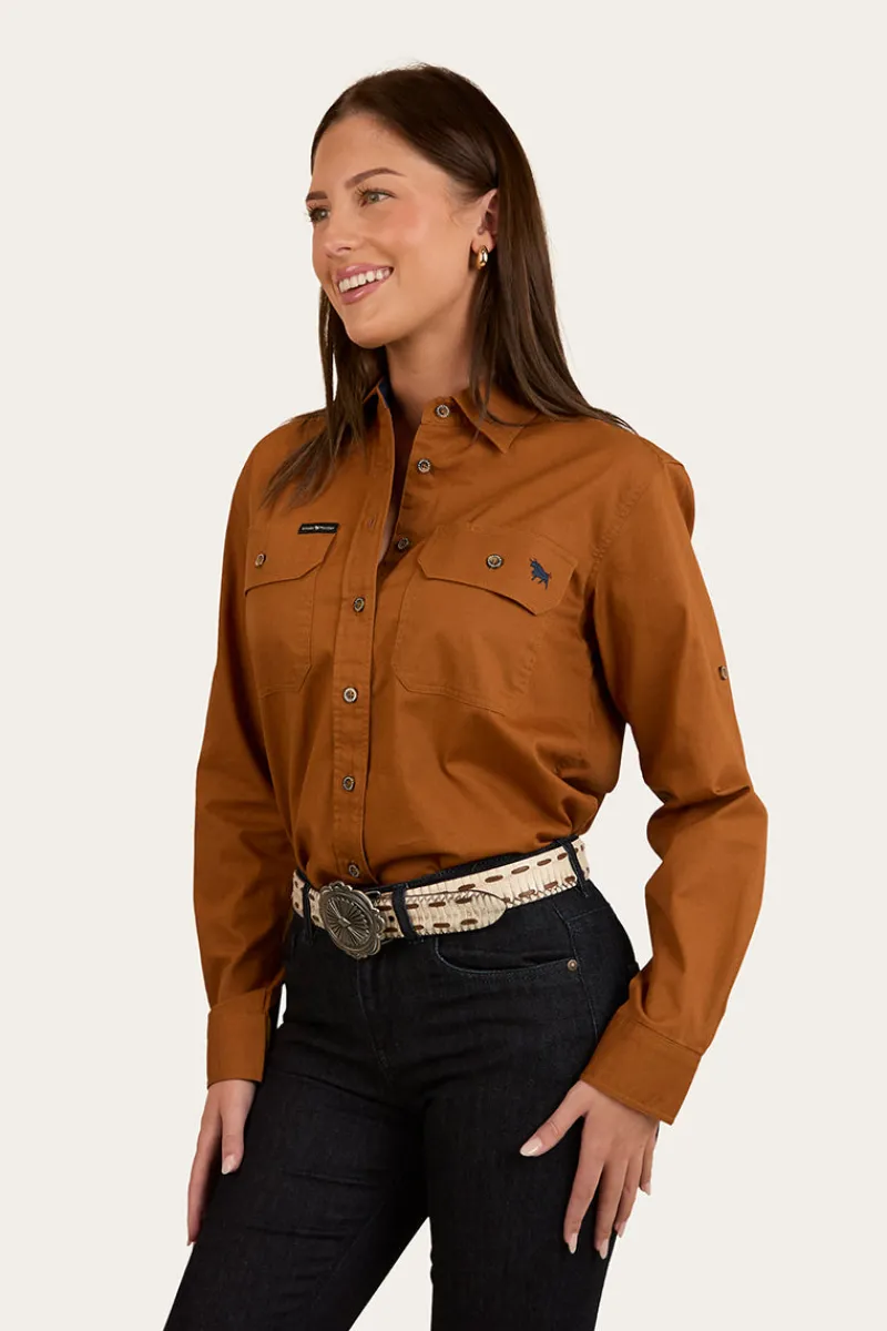 Outlet Ringers Western Pentecost River Womens Full Button Work Shirt - Tobacco
