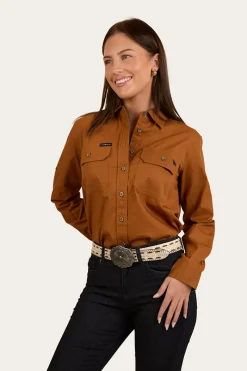 Outlet Ringers Western Pentecost River Womens Full Button Work Shirt - Tobacco