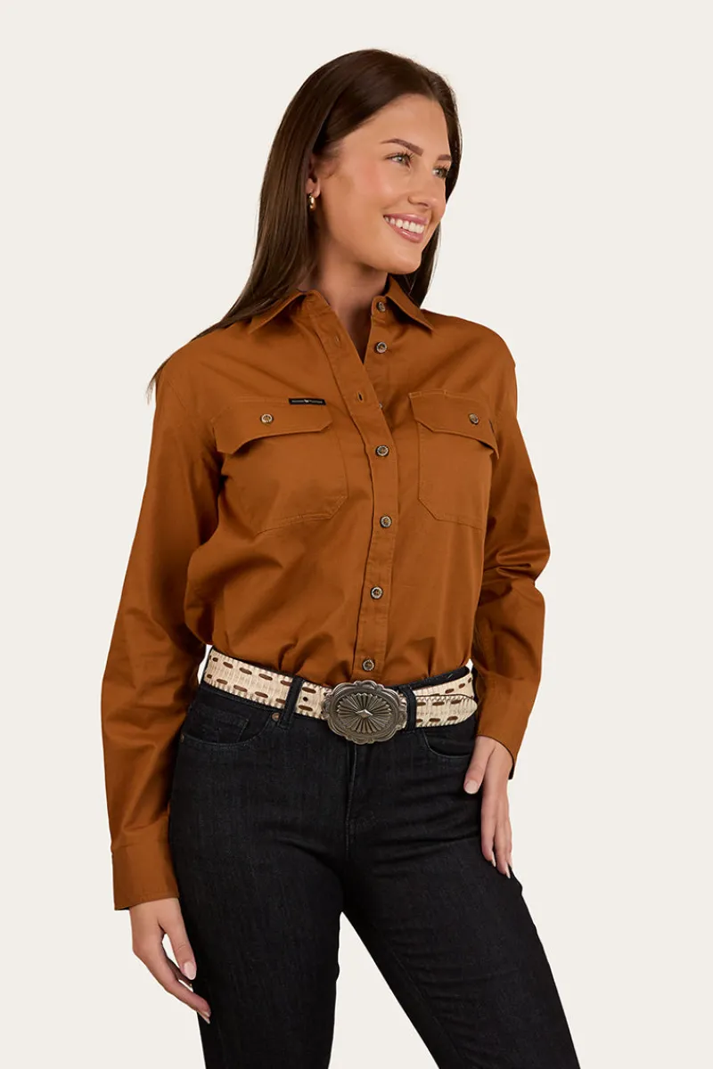 Outlet Ringers Western Pentecost River Womens Full Button Work Shirt - Tobacco