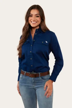 Hot Ringers Western Pentecost River Womens Full Button Work Shirt - Navy