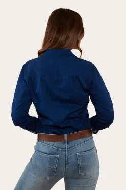 Hot Ringers Western Pentecost River Womens Full Button Work Shirt - Navy