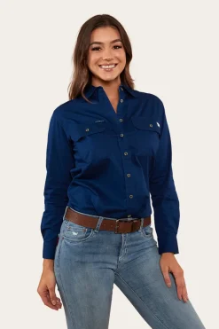 Hot Ringers Western Pentecost River Womens Full Button Work Shirt - Navy