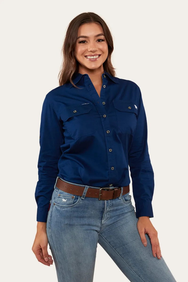 Hot Ringers Western Pentecost River Womens Full Button Work Shirt - Navy