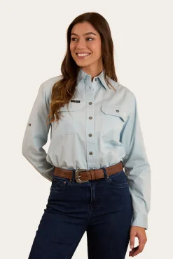 Discount Ringers Western Pentecost River Womens Full Button Work Shirt - Pastel Blue