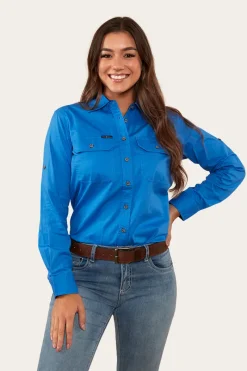Outlet Ringers Western Pentecost River Womens Full Button Work Shirt - Blue
