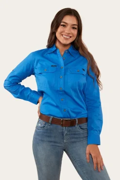 Outlet Ringers Western Pentecost River Womens Full Button Work Shirt - Blue