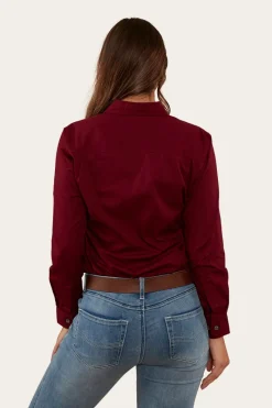 Clearance Ringers Western Pentecost River Womens Full Button Work Shirt - Burgundy