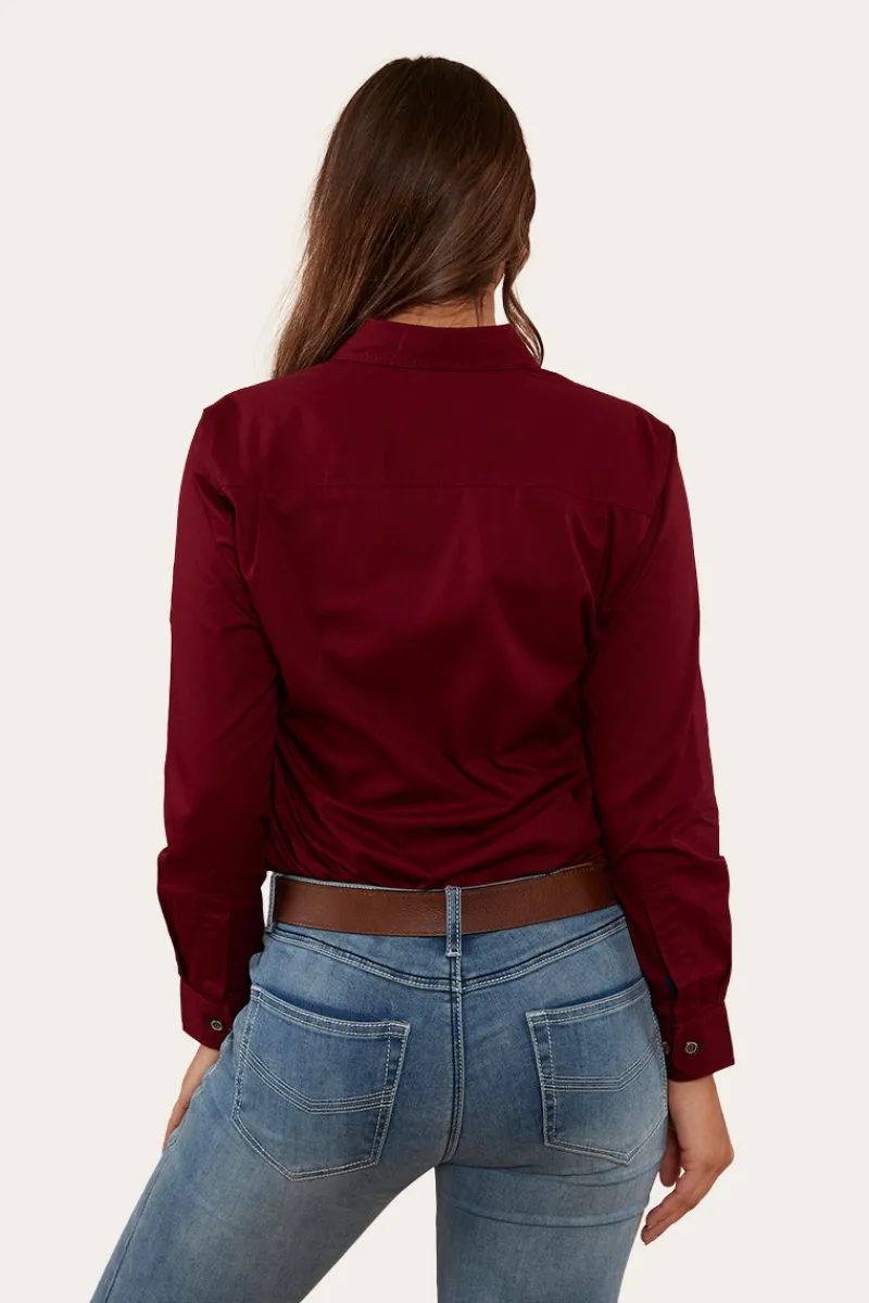 Clearance Ringers Western Pentecost River Womens Full Button Work Shirt - Burgundy
