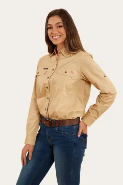 Outlet Ringers Western Pentecost River Womens Full Button Work Shirt - Dark Sand/Melon