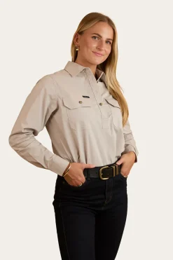 Ringers Western Pentecost River Womens Half Button Coolmax Work Shirt - Beige