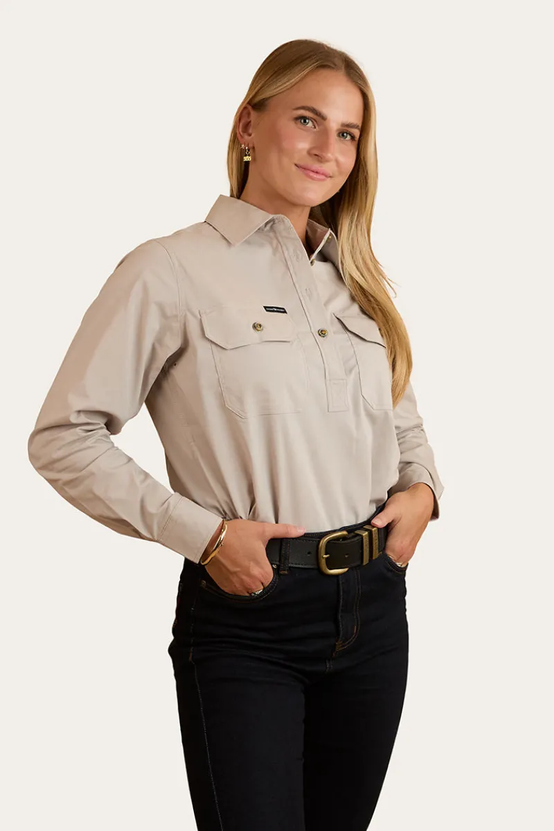 Ringers Western Pentecost River Womens Half Button Coolmax Work Shirt - Beige
