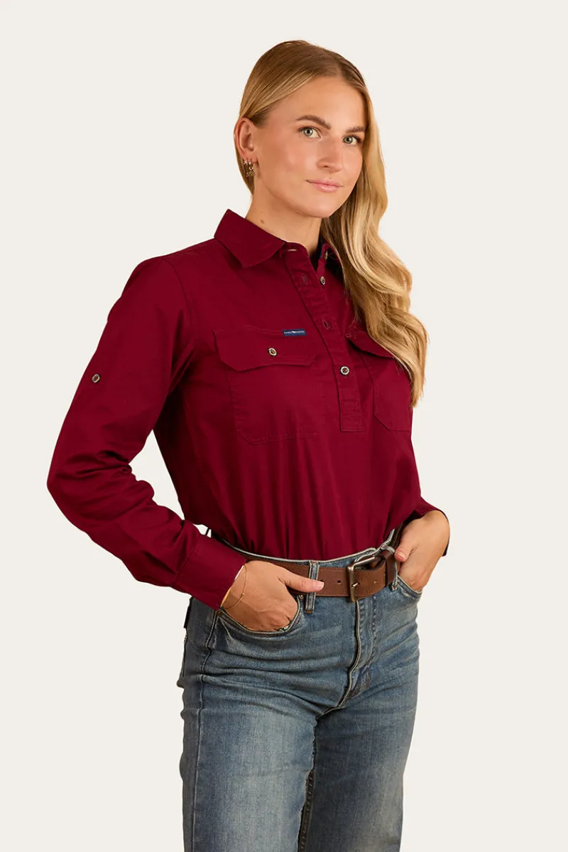 Outlet Ringers Western Pentecost River Womens Half Button Work Shirt - Burgundy