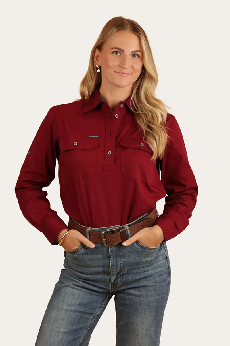 Outlet Ringers Western Pentecost River Womens Half Button Work Shirt - Burgundy