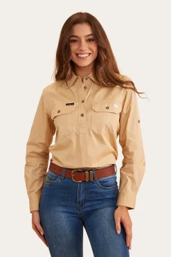 Ringers Western Pentecost River Womens Half Button Work Shirt - Dark Sand