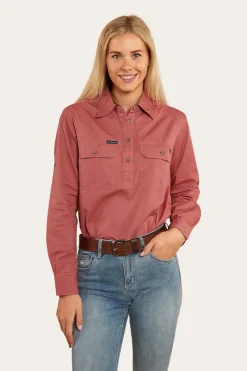 Outlet Ringers Western Pentecost River Womens Half Button Work Shirt - Dusty Rose