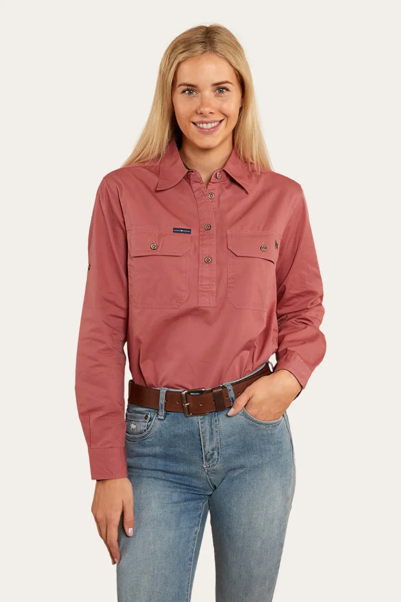 Outlet Ringers Western Pentecost River Womens Half Button Work Shirt - Dusty Rose