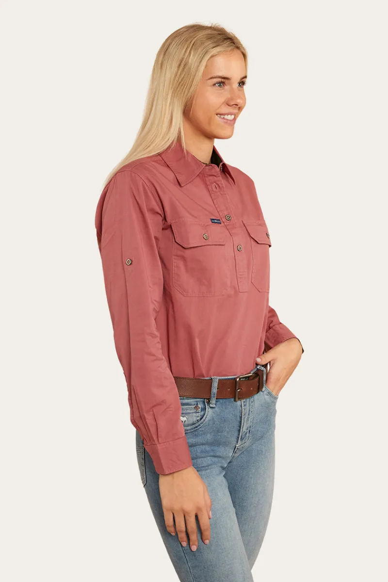 Outlet Ringers Western Pentecost River Womens Half Button Work Shirt - Dusty Rose