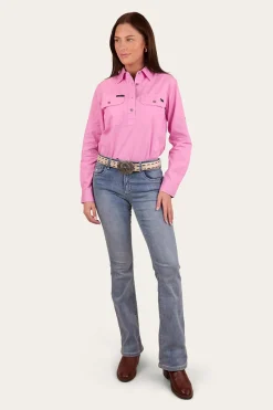 Outlet Ringers Western Pentecost River Womens Half Button Work Shirt - Pastel Pink