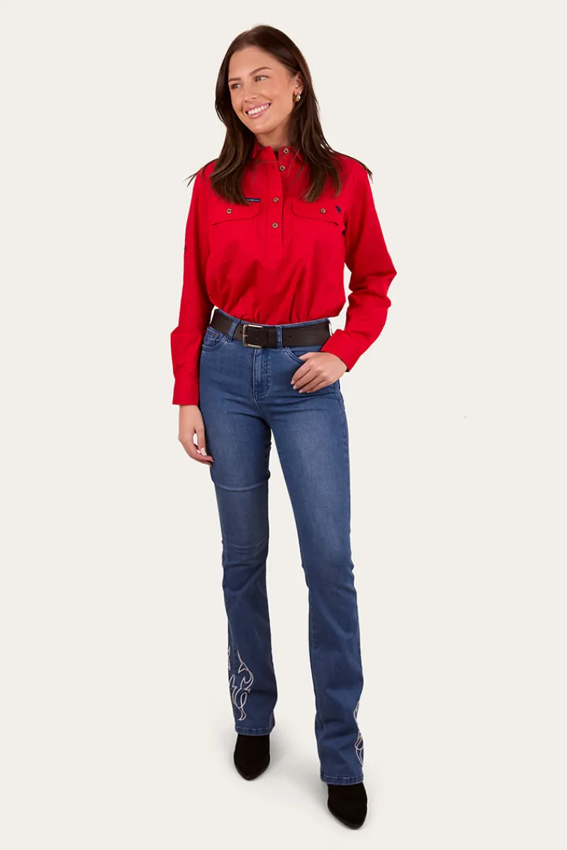 New Ringers Western Pentecost River Womens Half Button Work Shirt - Red