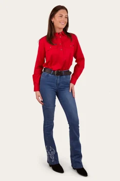 New Ringers Western Pentecost River Womens Half Button Work Shirt - Red