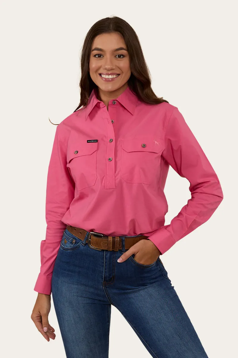 Outlet Ringers Western Pentecost River Womens Half Button Coolmax Work Shirt - Melon
