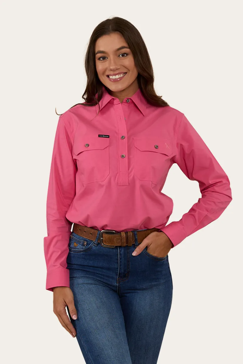 Outlet Ringers Western Pentecost River Womens Half Button Coolmax Work Shirt - Melon