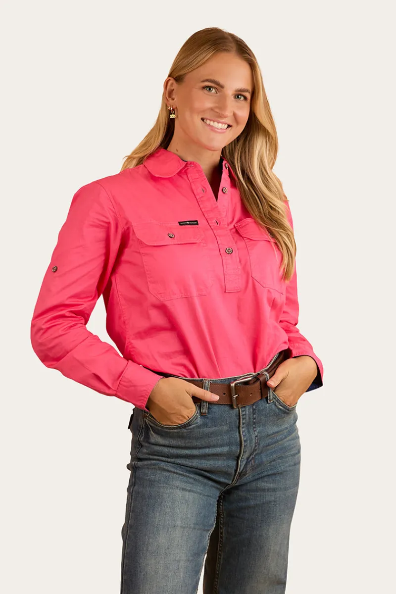 Discount Ringers Western Pentecost River Womens Half Button Work Shirt - Melon