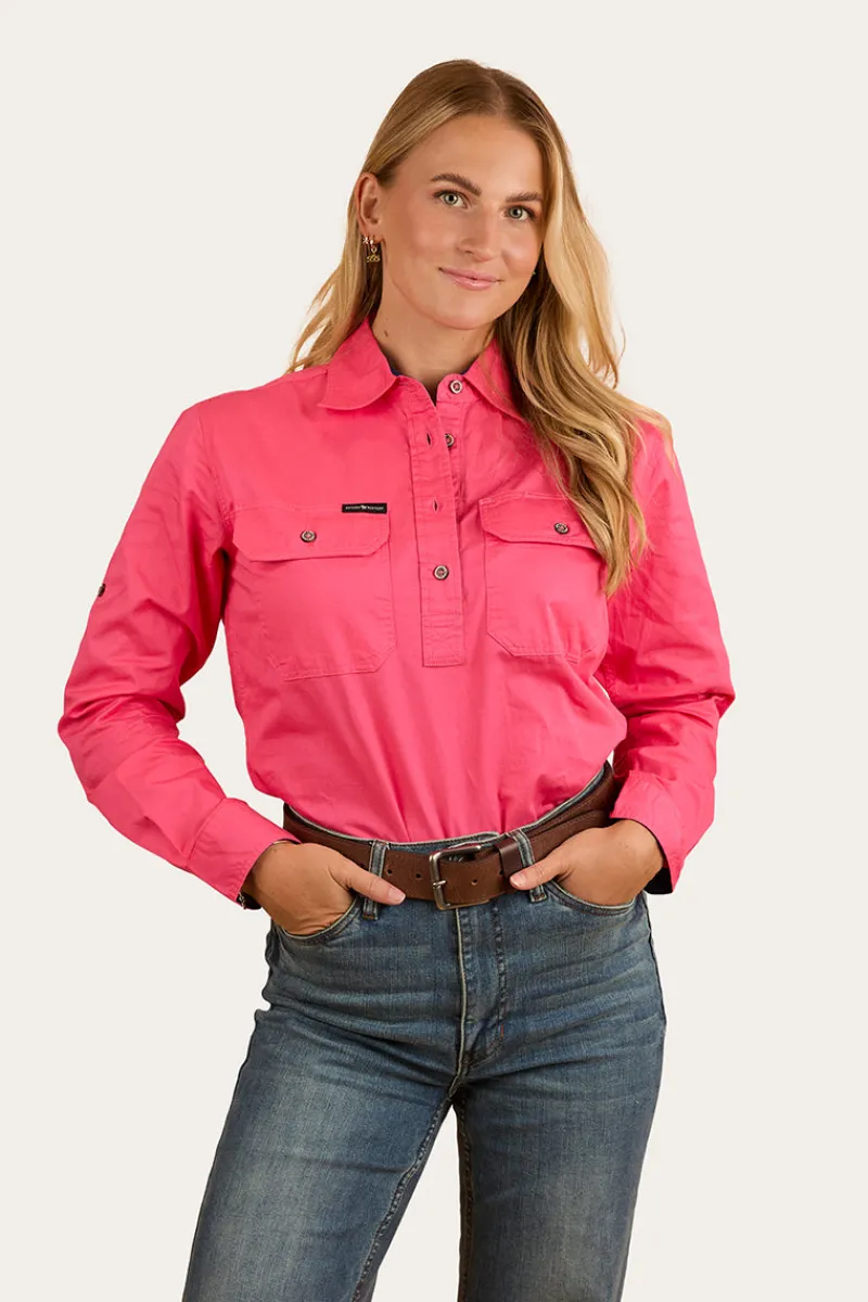 Discount Ringers Western Pentecost River Womens Half Button Work Shirt - Melon