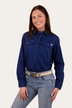 Hot Ringers Western Pentecost River Womens Half Button Work Shirt - Navy