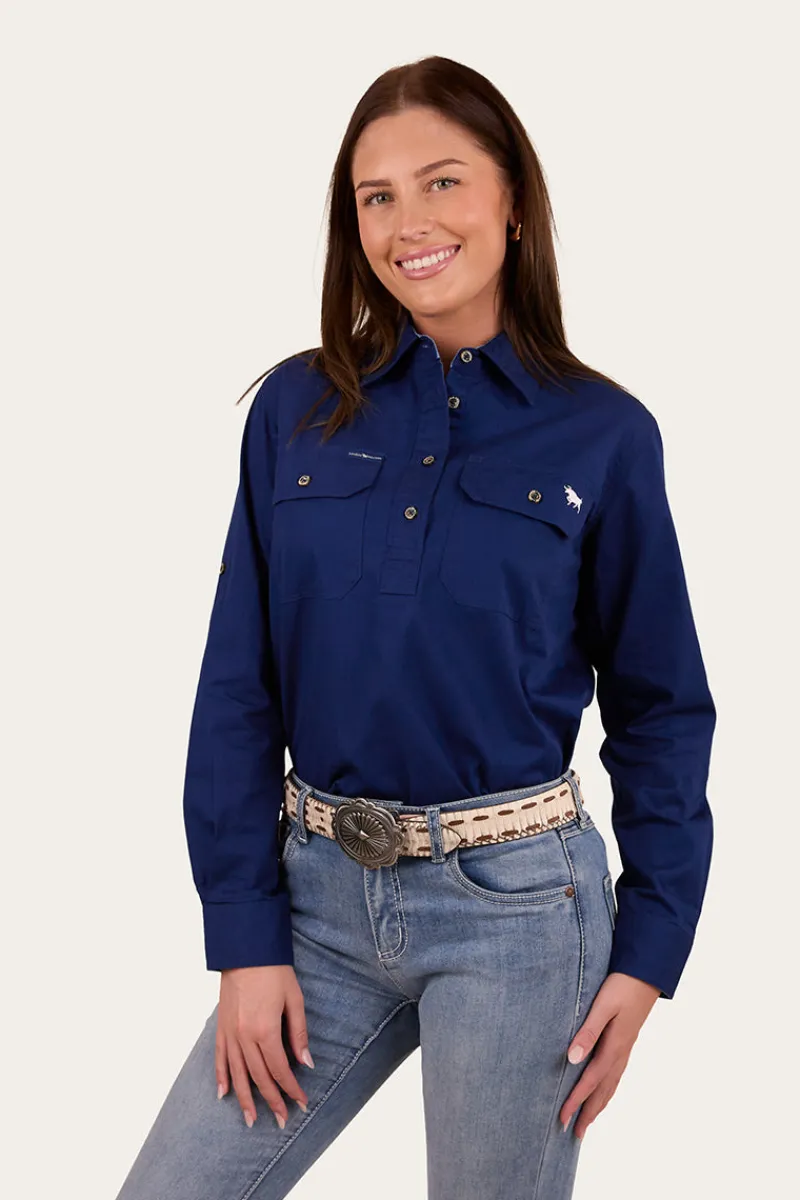 Hot Ringers Western Pentecost River Womens Half Button Work Shirt - Navy
