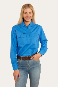 Ringers Western Pentecost River Womens Half Button Work Shirt - Blue