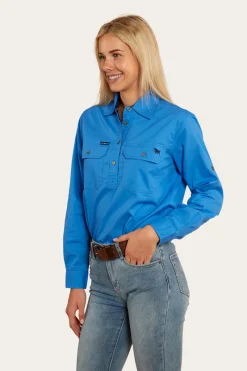 Ringers Western Pentecost River Womens Half Button Work Shirt - Blue