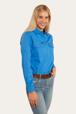 Ringers Western Pentecost River Womens Half Button Work Shirt - Blue