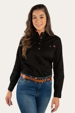 Ringers Western Pentecost River Womens Half Button Work Shirt - Black/Melon