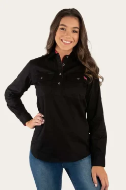Ringers Western Pentecost River Womens Half Button Work Shirt - Black/Melon