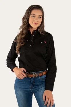 Ringers Western Pentecost River Womens Half Button Work Shirt - Black/Melon