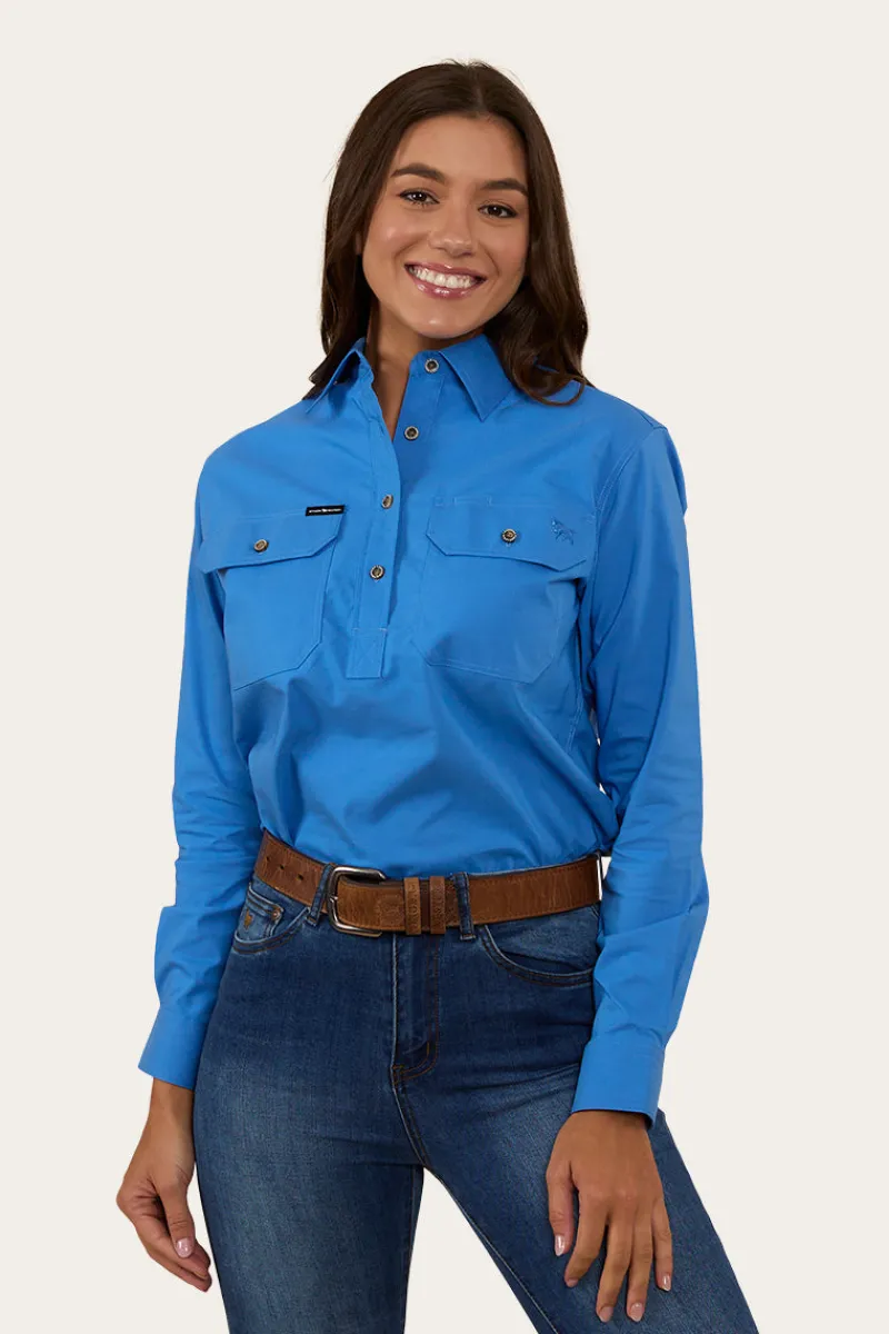Discount Ringers Western Pentecost River Womens Half Button Coolmax Work Shirt - Blue