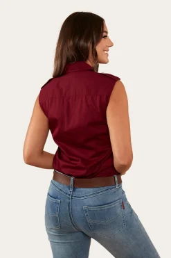 Sale Ringers Western Pentecost River Womens Sleeveless Work Shirt - Burgundy