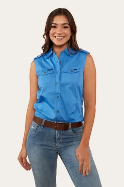 Sale Ringers Western Pentecost River Womens Sleeveless Work Shirt - Blue