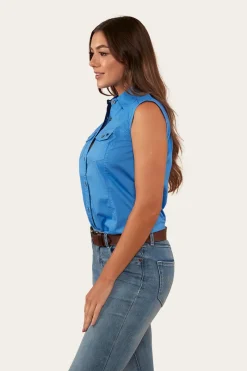 Sale Ringers Western Pentecost River Womens Sleeveless Work Shirt - Blue