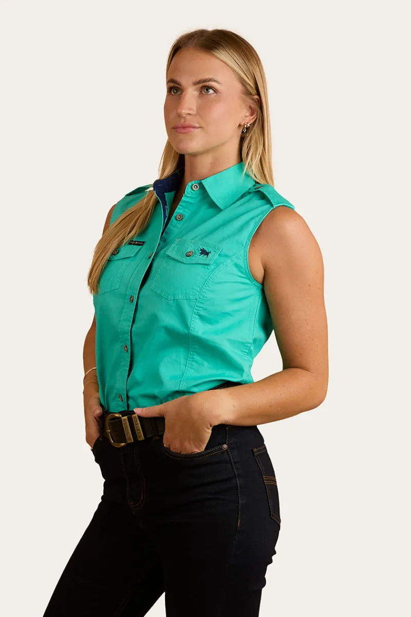 Sale Ringers Western Pentecost River Womens Sleeveless Work Shirt - Mint / Navy