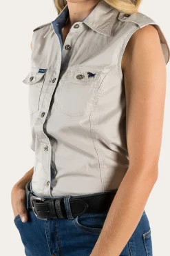 New Ringers Western Pentecost River Womens Sleeveless Work Shirt - Beige