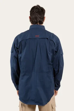 Hot Ringers Western Pilbara Mens Ripstop Full Button Work Shirt - Dark Navy