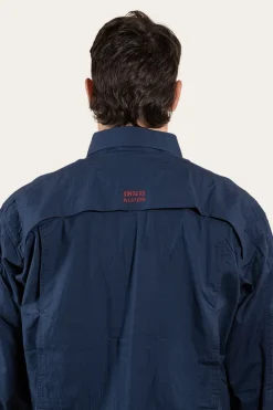Hot Ringers Western Pilbara Mens Ripstop Full Button Work Shirt - Dark Navy