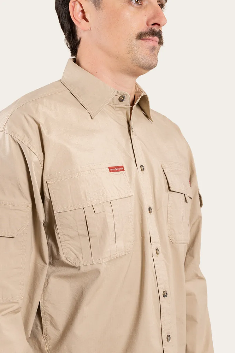 Best Ringers Western Pilbara Mens Ripstop Full Button Work Shirt - Camel