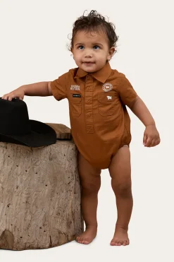 Outlet Ringers Western Ringers Babies Short Sleeve Work Shirt Romper - Tobacco / White