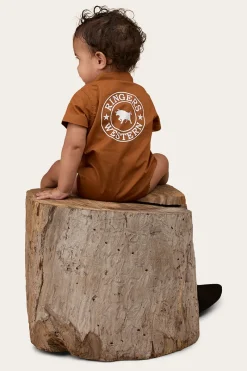 Outlet Ringers Western Ringers Babies Short Sleeve Work Shirt Romper - Tobacco / White