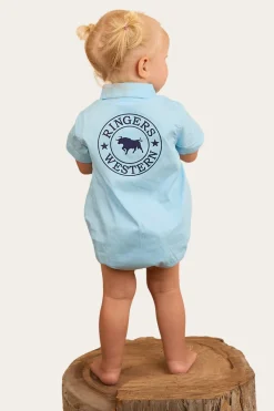 New Ringers Western Ringers Babies Short Sleeve Work Shirt Romper - Sky Blue